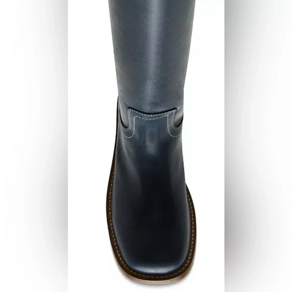 Steve Madden Riggs Navy Leather Knee Boots,  Contrasting White Stitch NIB Sz 6 - Picture 4 of 10